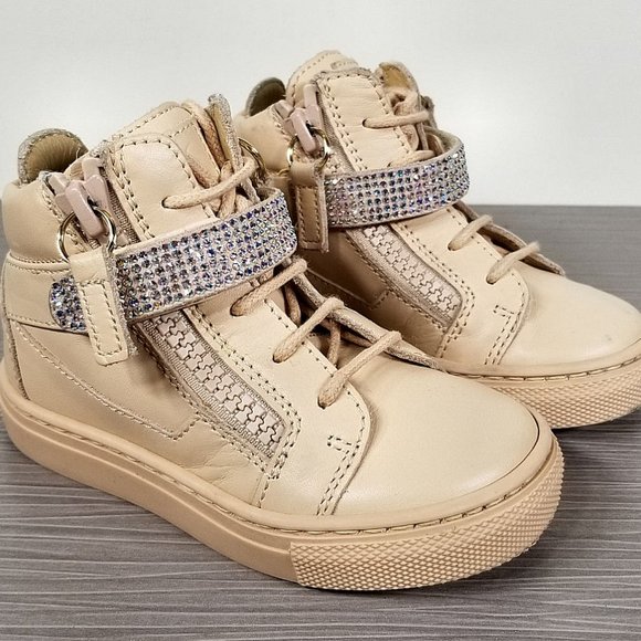 Giuseppe Zanotti Leather Crystal-Strap High-Top Sneaker, Toddler Size 6.5 / 22 - Picture 2 of 8